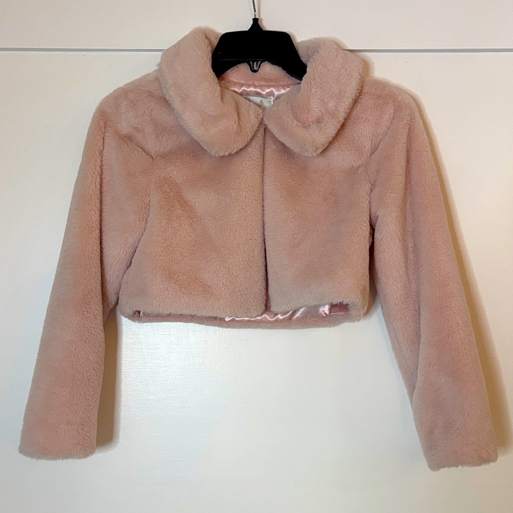 Rare Editions Blush Faux Fur Jacket in blush kids size 12